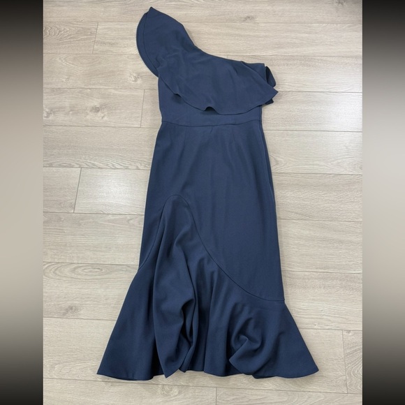 Dress The Population Navy Blue Raquel One Shoulder Midi Dress - Picture 2 of 9